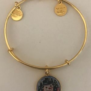 Alex & Ani gold bangle bracelet with 2015 snowman charm like new